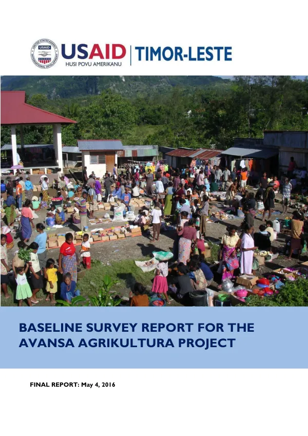 BASELINE SURVEY REPORT FOR THE AVANSA AGRIKULTURA PROJECT