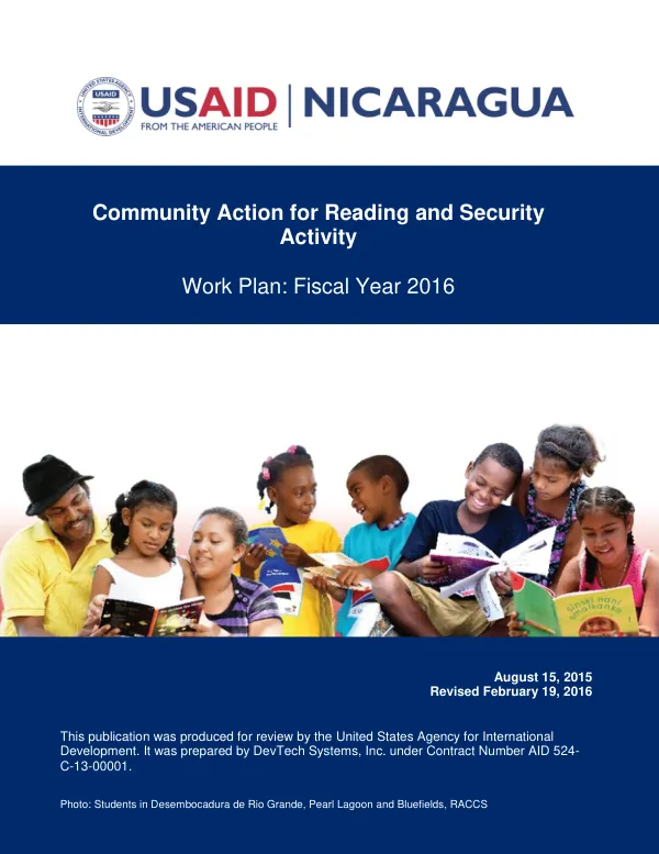 USAID Nicaragua Community Action for Reading and Security Activity (CARS) FY2016 Work Plan