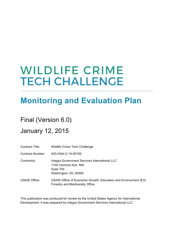 Wildlife Crime Tech Challenge: Monitoring and Evaluation Plan