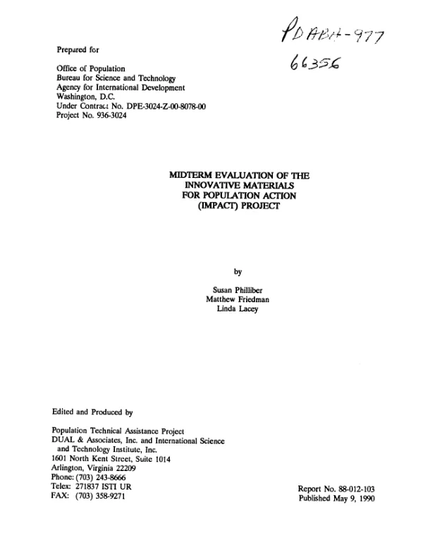 Midterm evaluation of the innovative materials for population action (IMPACT) project