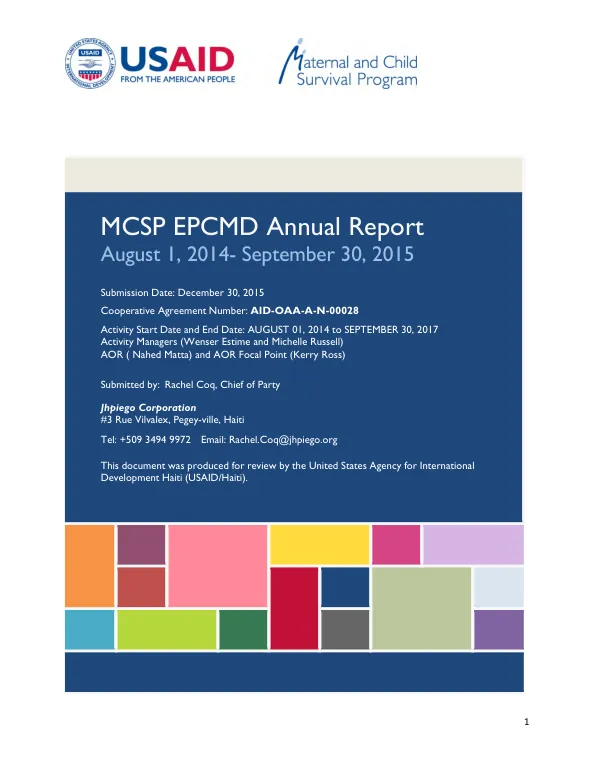 MCSP EPCMD annual report, August 1, 2014-September 30, 2015