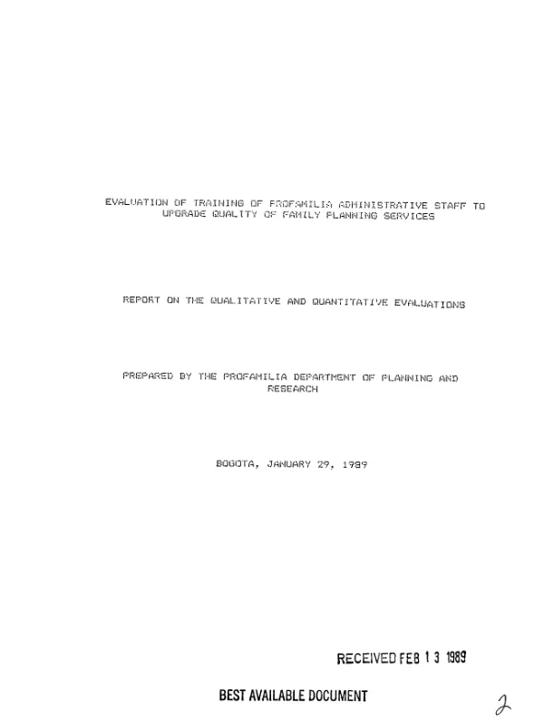 Evaluation of training of PROFAMILIA administrative staff to upgrade quality of family planning services : report on qualitative and quantitative evaluations