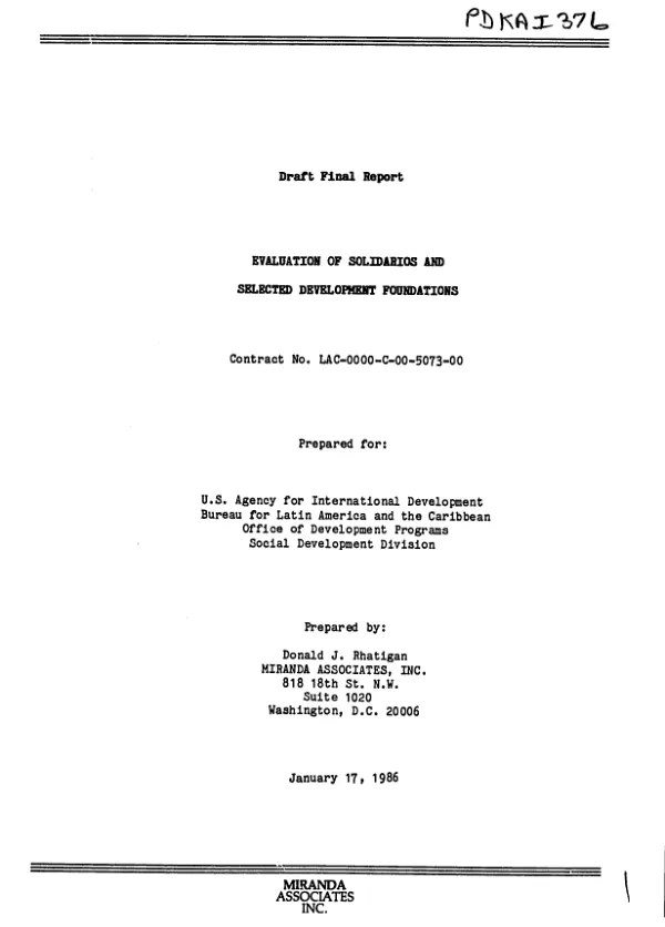 Draft final report : evaluation of SOLIDARIOS and selected development foundations