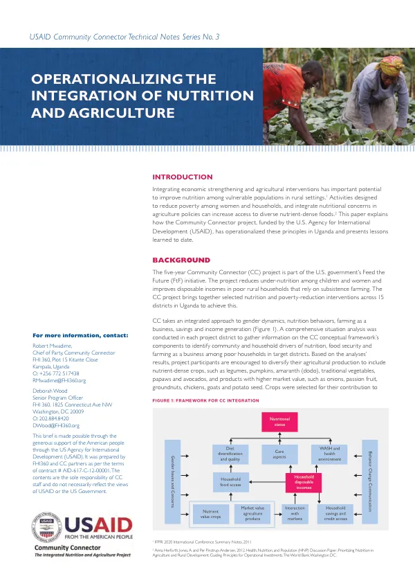 Operationalizing the integration of nutrition and agriculture