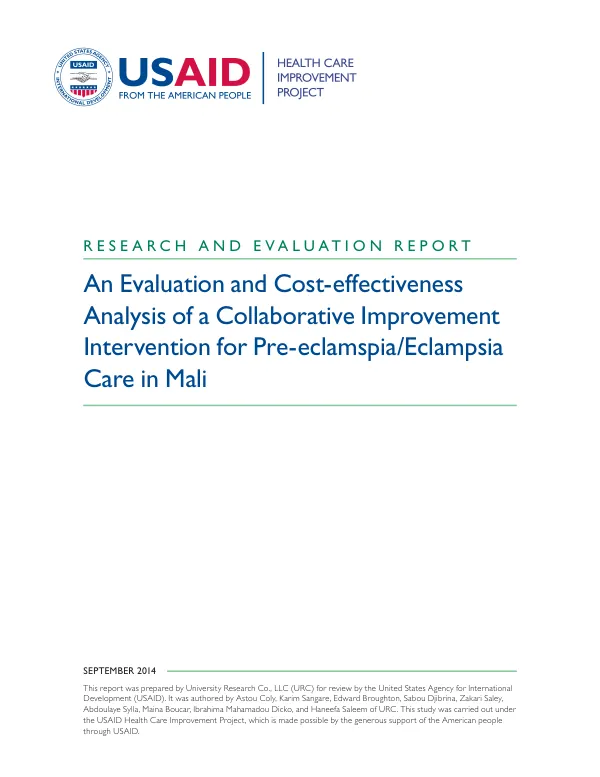 An evaluation and cost-effectiveness analysis of a collaborative improvement intervention for pre-eclamspia/eclampsia care in Mali