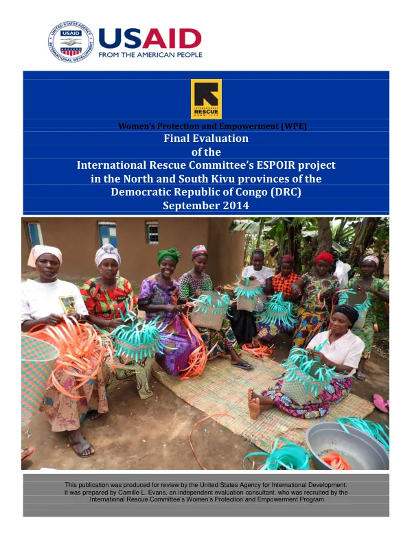 Final evaluation of the International Rescue Committee"s ESPOIR project in the North and South Kivu provinces of the Democratic Republic of Congo (DRC)