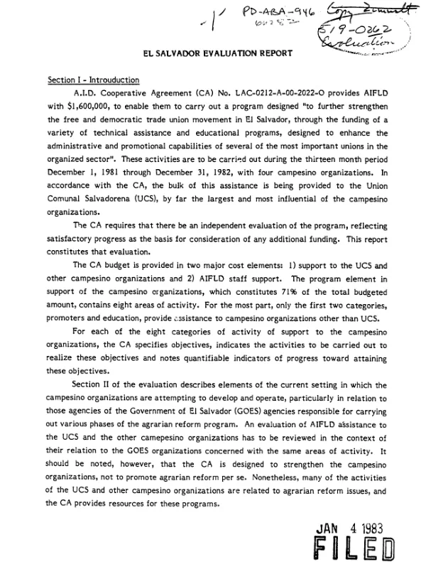 El Salvador evaluation report [: on AID cooperative agreement no. LAC-0212-A-00-2022-00 to further strengthen the free and democratic trade union movement in El Salvador]