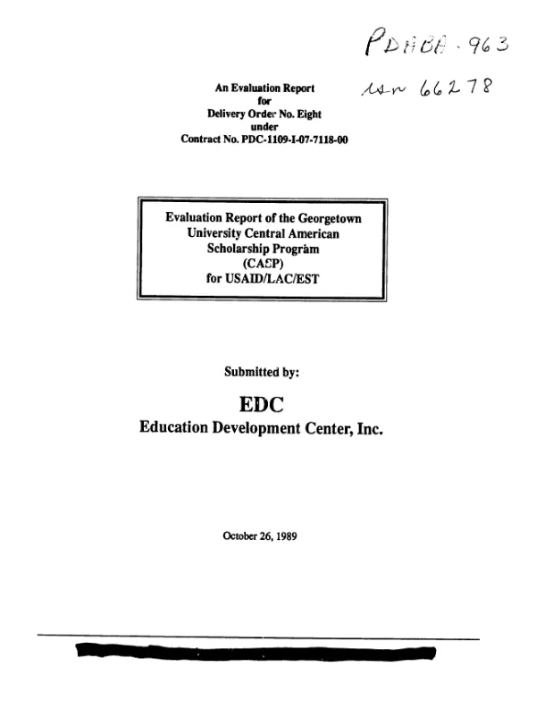 Evaluation report of the Georgetown University Central American scholarship program (CASP) for USAID/LAC/EST