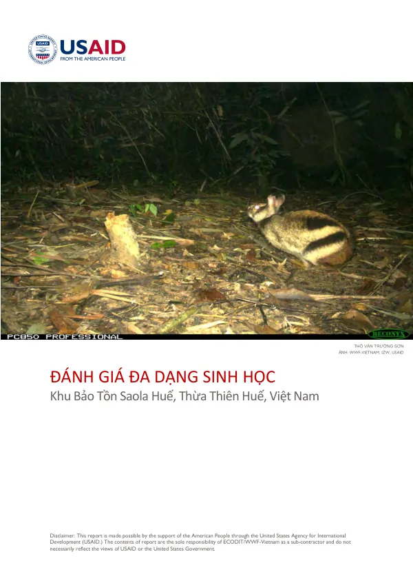 ĐÁNH GIÁ ĐA DẠNG SINH HỌC : Khu Bảo Tồn Saola Huế, Thừa Thiên Huế, Việt Nam