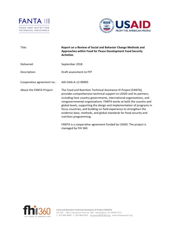 Report on a review of social and behavior change methods and approaches within Food for Peace development food security activities