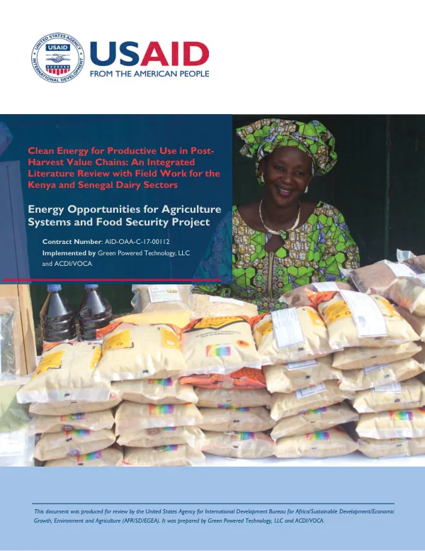 Clean energy for productive use in post- harvest value chains : an integrated literature review with field work for the Kenya and Senegal dairy sectors
