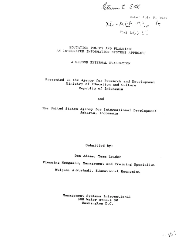 Education policy and planning : an integrated information systems approach -- a second external evaluation