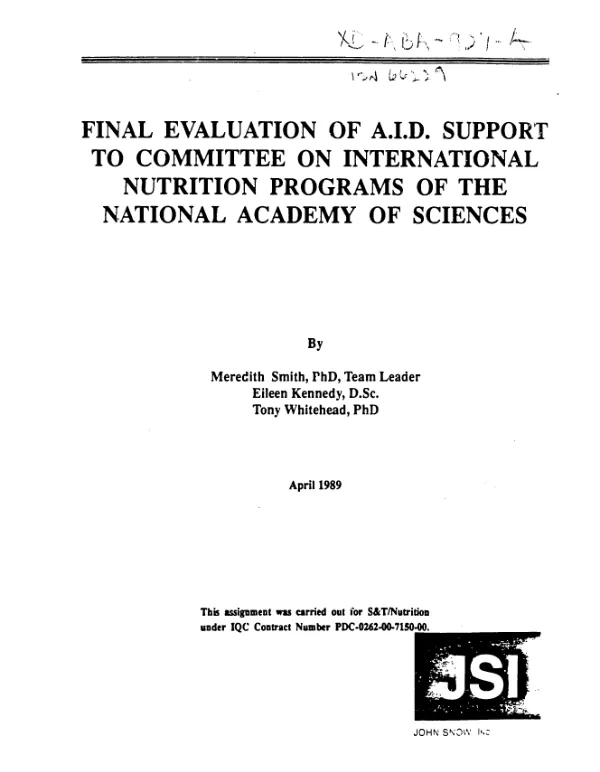 Final evaluation of AID support to Committee on International Nutrition Programs of the National Academy of Sciences