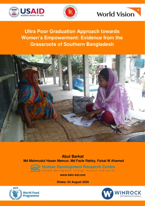 Ultra poor graduation approach towards women"s empowerment : evidence from the grassroots of southern Bangladesh