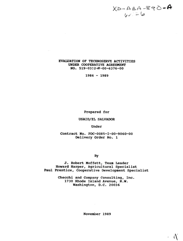 Evaluation of Technoserve activities under cooperative agreement no. 519-0312-A-00-6376-00, 1986-1989
