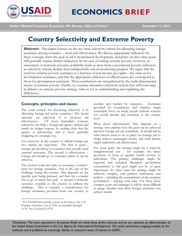 Country selectivity and extreme poverty