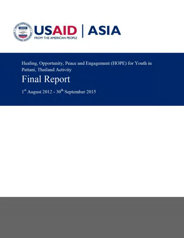 Healing, opportunity, peace, and engagement (HOPE) for youth in Pattani, Thailand - final report