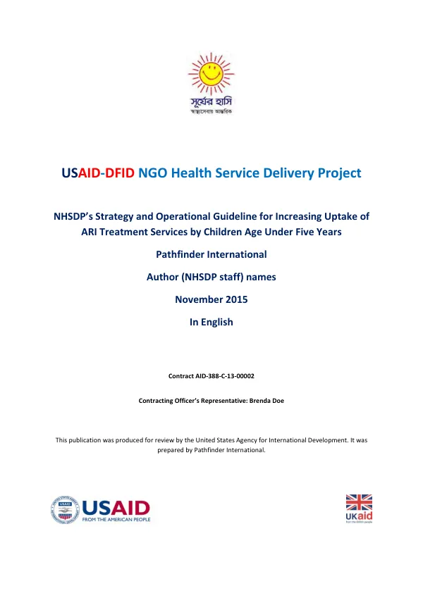 USAID-DFID NGO health service delivery project : strategy and operational guideline for increasing update of ARI treatment services by children age under five years
