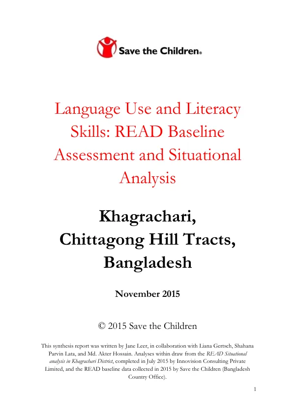 Language use and literacy skills : READ baseline assessment and situational analysis : Khagrachari, Chittagong Hill Tracts, Bangladesh