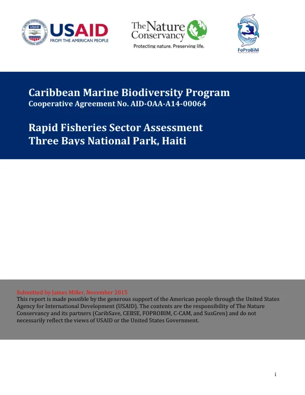 Rapid fisheries sector assessment : Three Bays National Park, Haiti