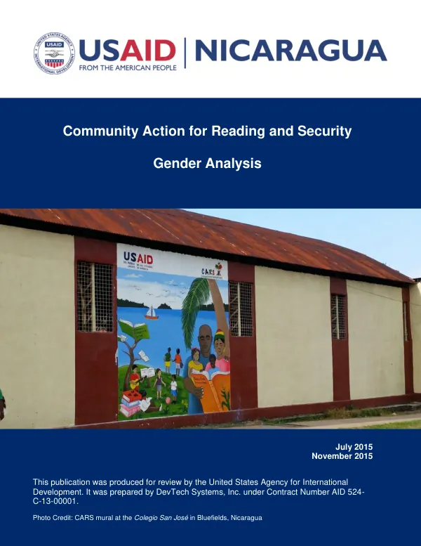 Nicaragua community action for reading and security activity : gender analysis