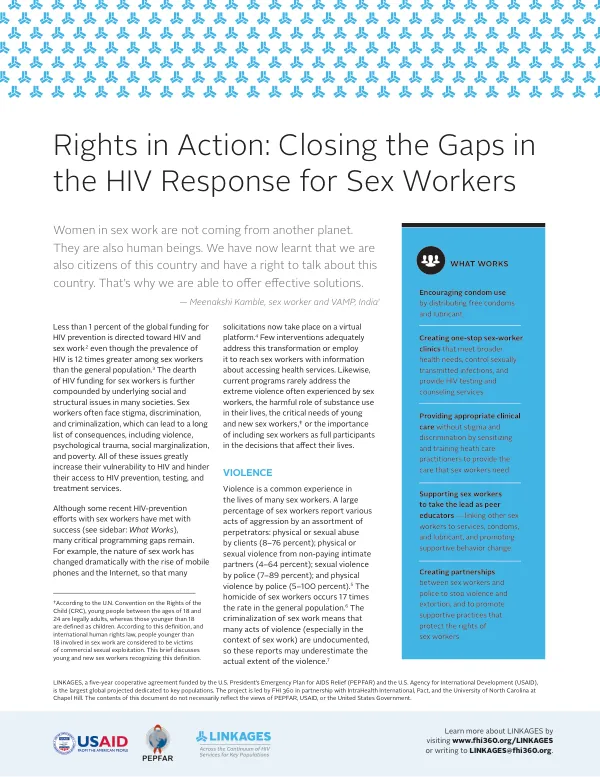 Rights in action : closing the gaps in the HIV response for sex workers