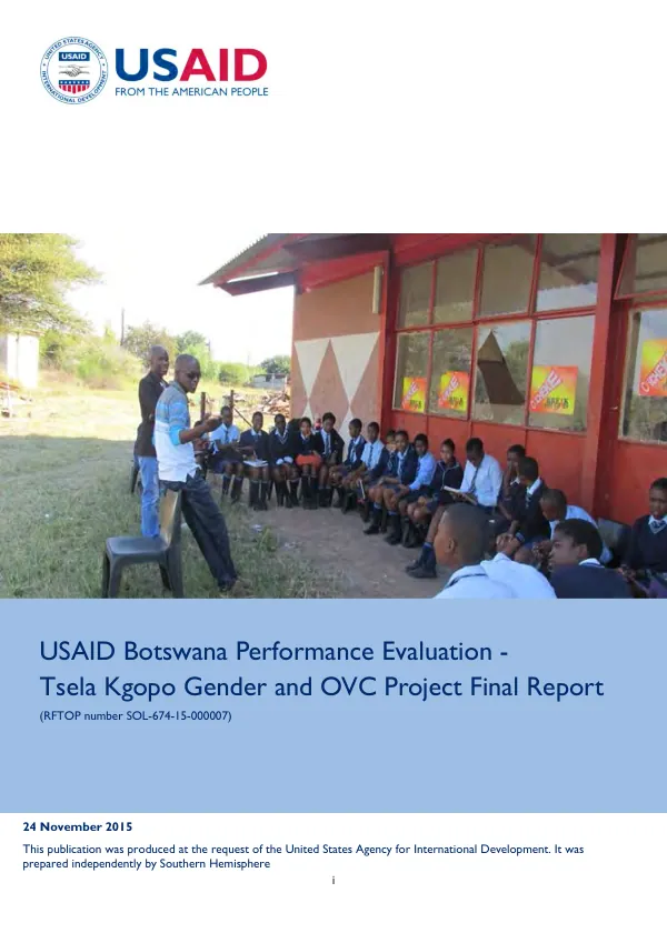 USAID Botswana performance evaluation : tsela kgopo gender and OVC project final report