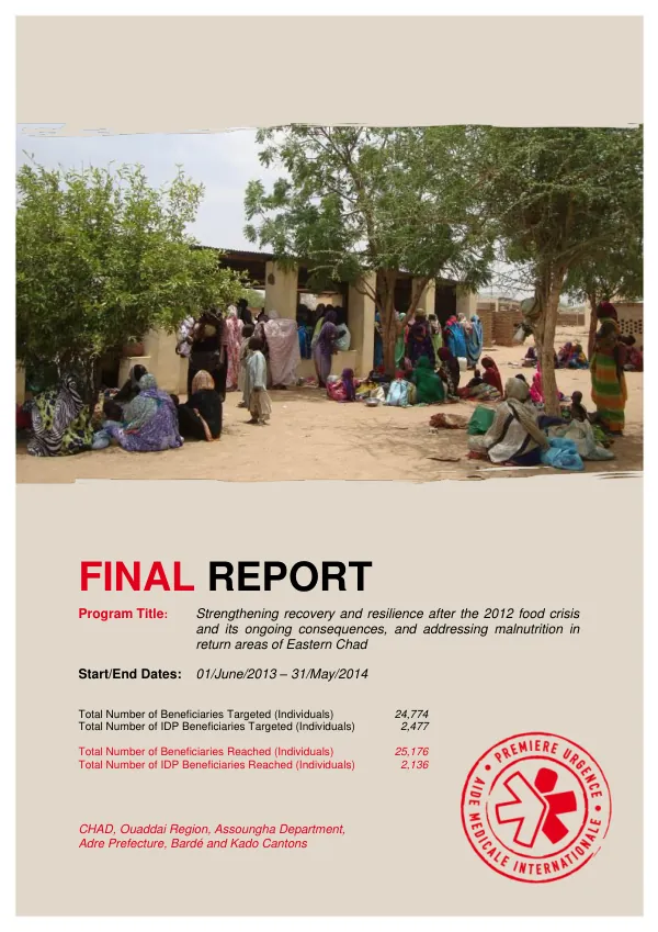 Final report : PU-AMI Chad, start/end dates 01/June/2013-31/May/2014