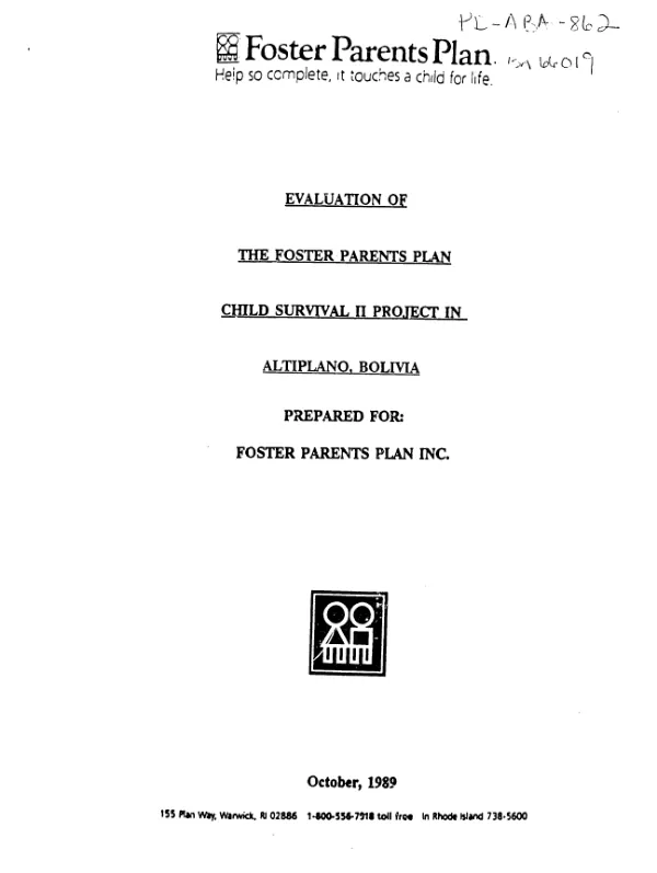 Evaluation of the Foster Parents Plan child survival II project in Altiplano, Bolivia