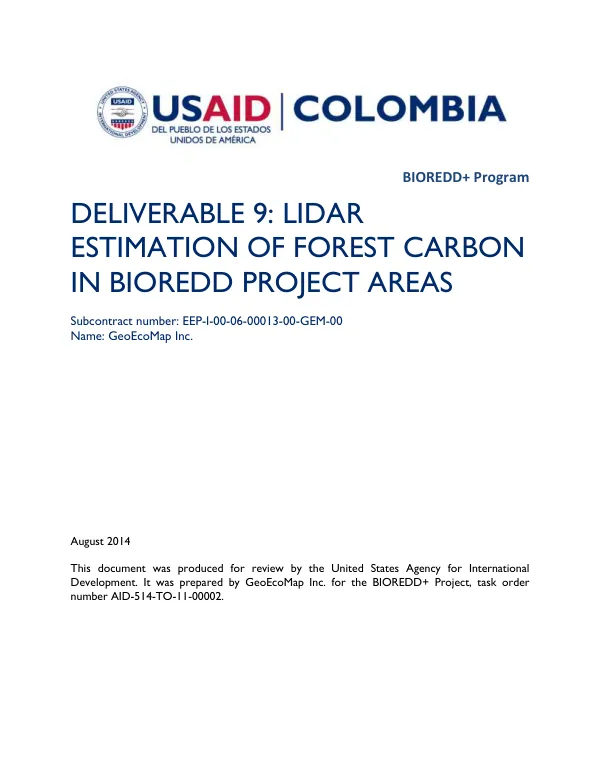 Deliverable 9 : lidar estimation of forest carbon in BIOREDD project areas