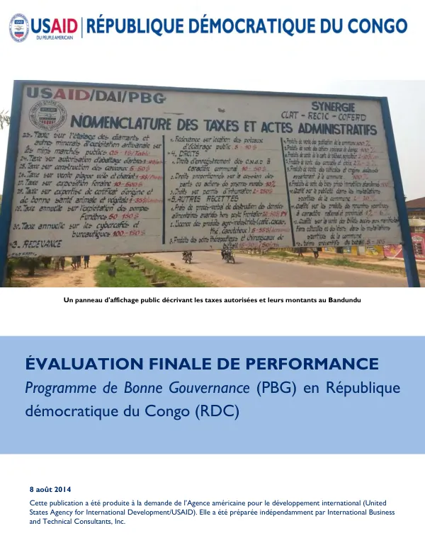 Programme de bonne gouvernance (PBG) en Republique Democratique du Congo (RDC) : evaluation finale de performance
