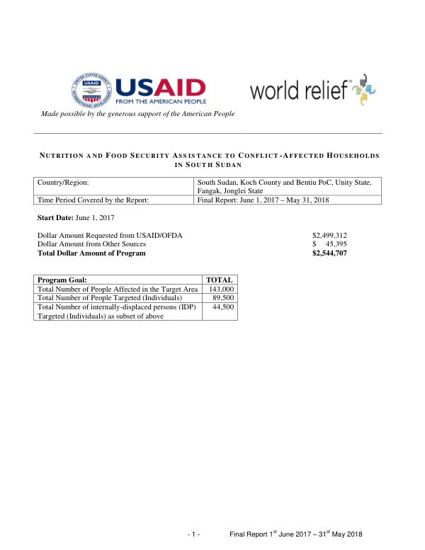 Nutrition and food security assistance to conflict-affected households in South Sudan [final report]