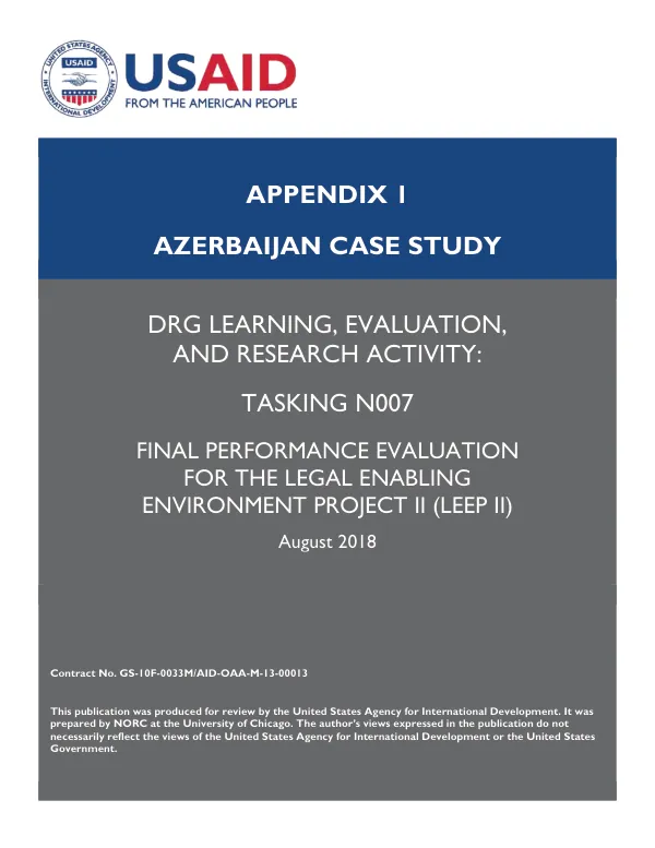 Appendix 1 Azerbaijan case study : DRG learning, evaluation, and research activity : final performance evaluation for the legal enabling environment project II (LEEP II)