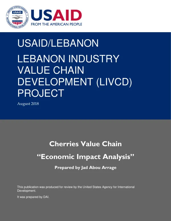 Lebanon industry value chain development (LIVCD) project : cherries value chain economic impact analysis