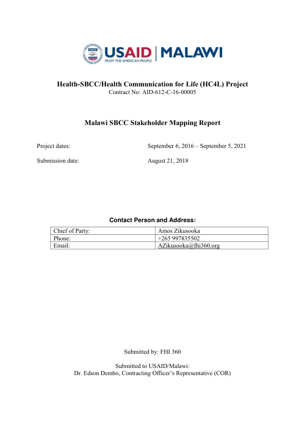 Malawi SBCC stakeholder mapping report
