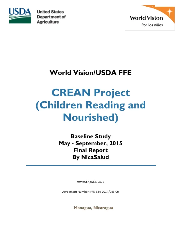 [USDA FY 2014 McGovern-Dole] CREAN (children reading and nourished) : baseline study [Nicaragua], May - September 2015 : final report