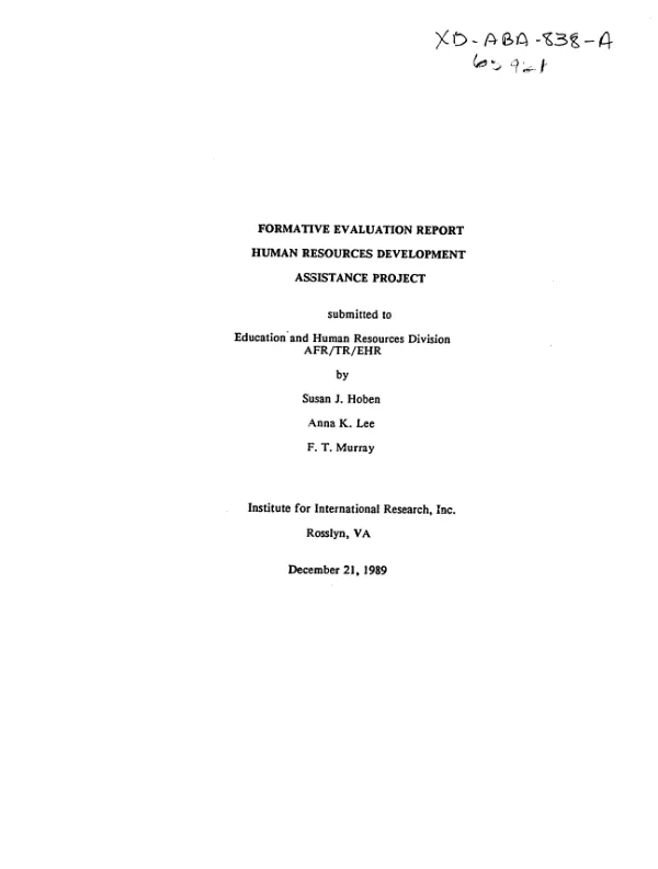 Formative evaluation report : human resources development assistance project