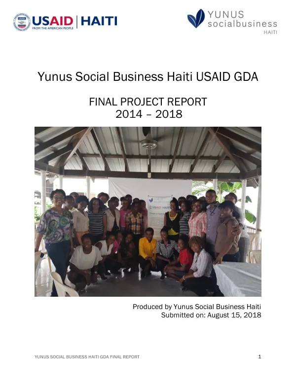 Yunus social business Haiti USAID GDA : final project report, 2014 – 2018