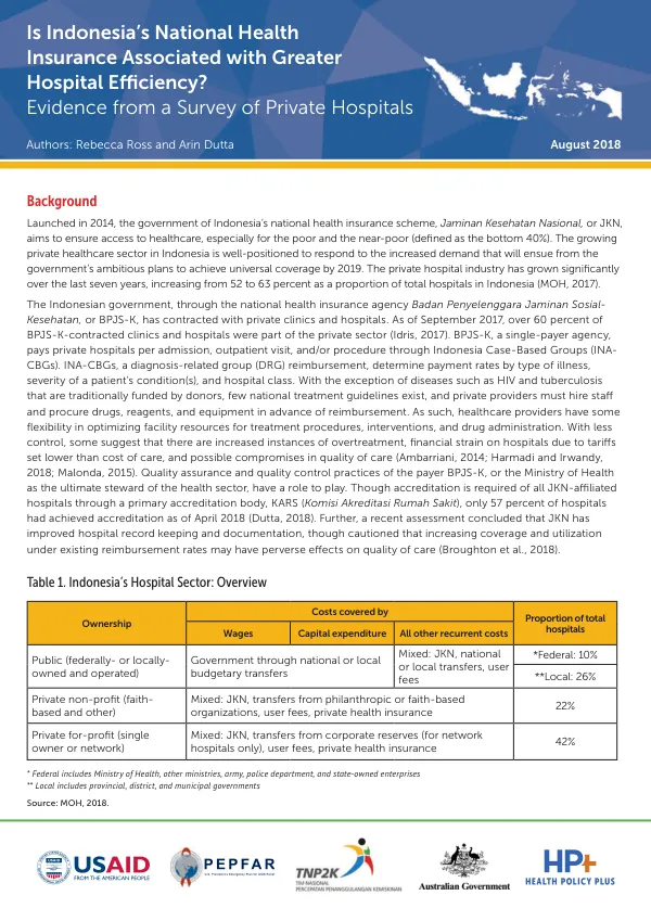 Is Indonesia’s national health insurance associated with greater hospital efficiency? : evidence from a survey of private hospitals