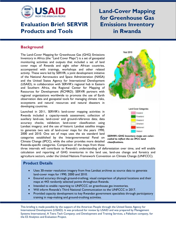 Evaluation brief : SERVIR products and tools : land-cover mapping for greenhouse gas emissions inventory in Rwanda