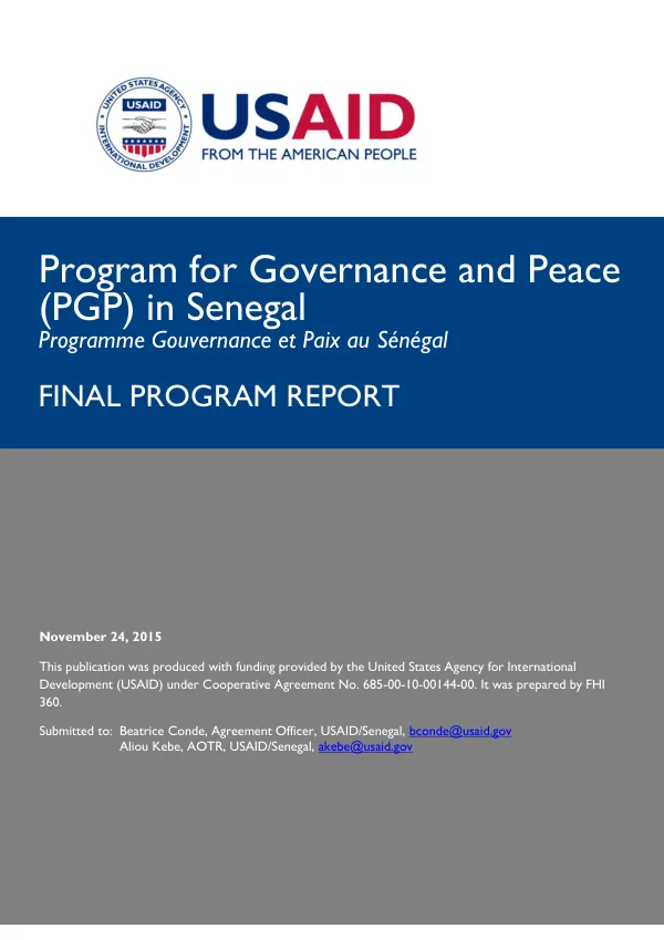 Program for governance and peace (PGP) in Senegal Programme Gouvernance et Paix au Senegal : final program report