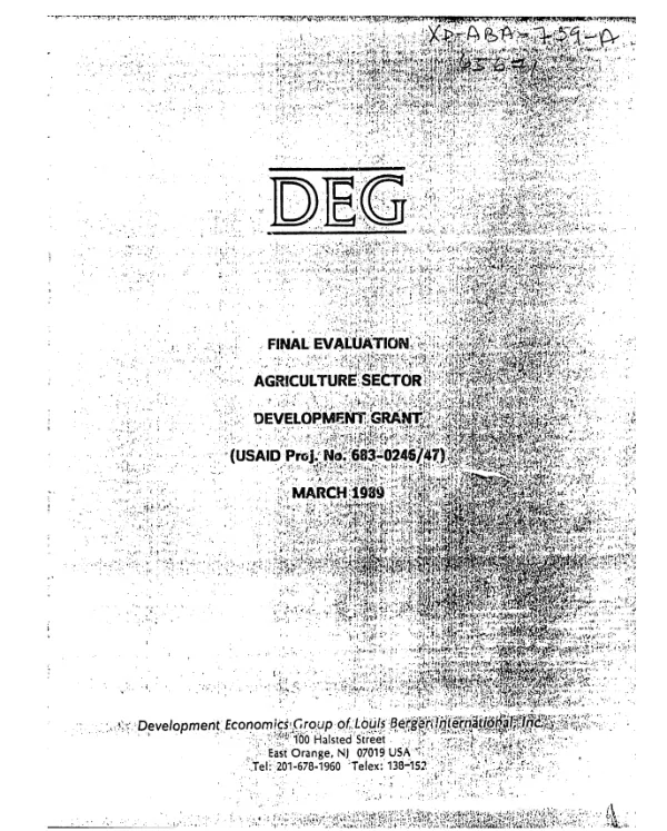Final evaluation : agriculture sector development grant (USAID proj. no. 683-0246/47)