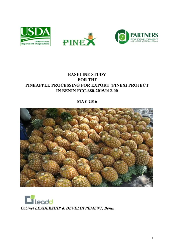[USDA] Baseline study for the pineapple processing for export (PINEX) project in Benin