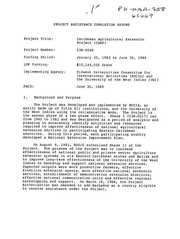 Project assistance completion report [: Caribbean agricultural extension project (CAEP)]