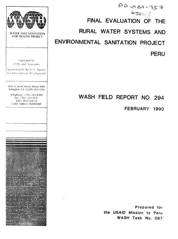 Final evaluation of the rural water systems and environmental sanitation project, Peru