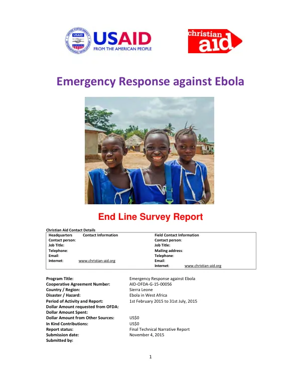 Emergency response against Ebola : end line survey report