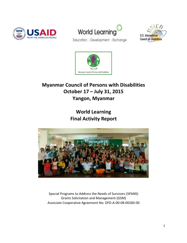 Myanmar council of persons with disabilities : final activity report, October 17-July 31, 2015