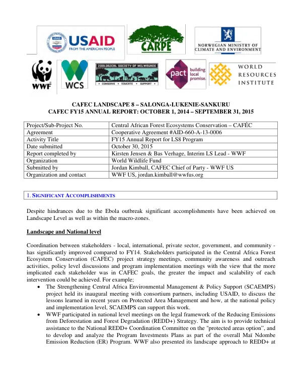 CAFEC landscape 8 – Salonga-Lukenie-Sankuru, CAFEC FY15 annual report : October 1, 2014 – September 30, 2015