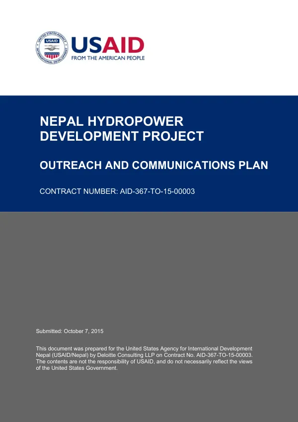 Nepal hydropower development project (NHDP) : outreach and communications plan