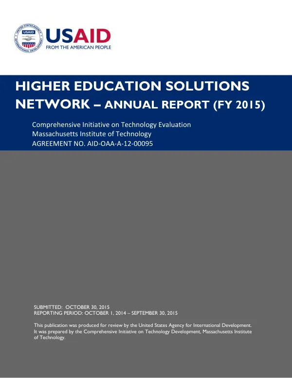 Higher education solutions network : annual report (FY 2015) [Massachusetts Institute of Technology]